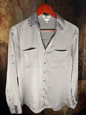 Express Light Gray Long-Sleeve Button Down Shirt